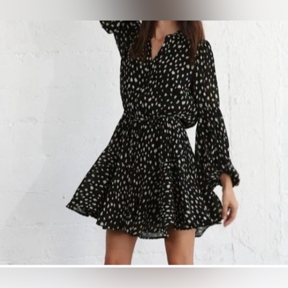 By Together Black and Cream Polka Dot Flowy Dress Size M Spring
